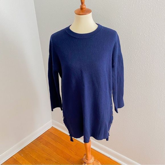 J Crew Wool Cotton Long Sweater Navy Small - Picture 5 of 9